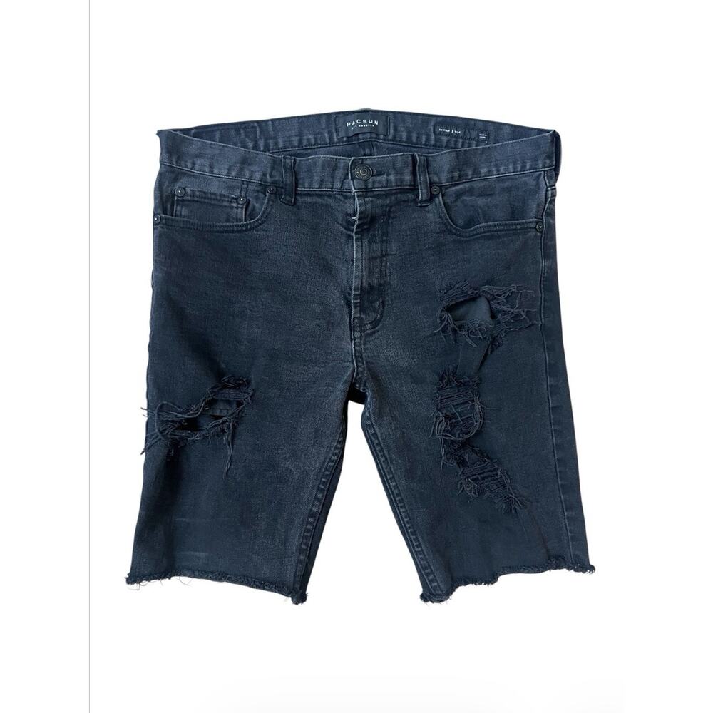 Pacsun Men’s Sz 34 Black Denim Skinny Distressed Cut Off Jean Shorts